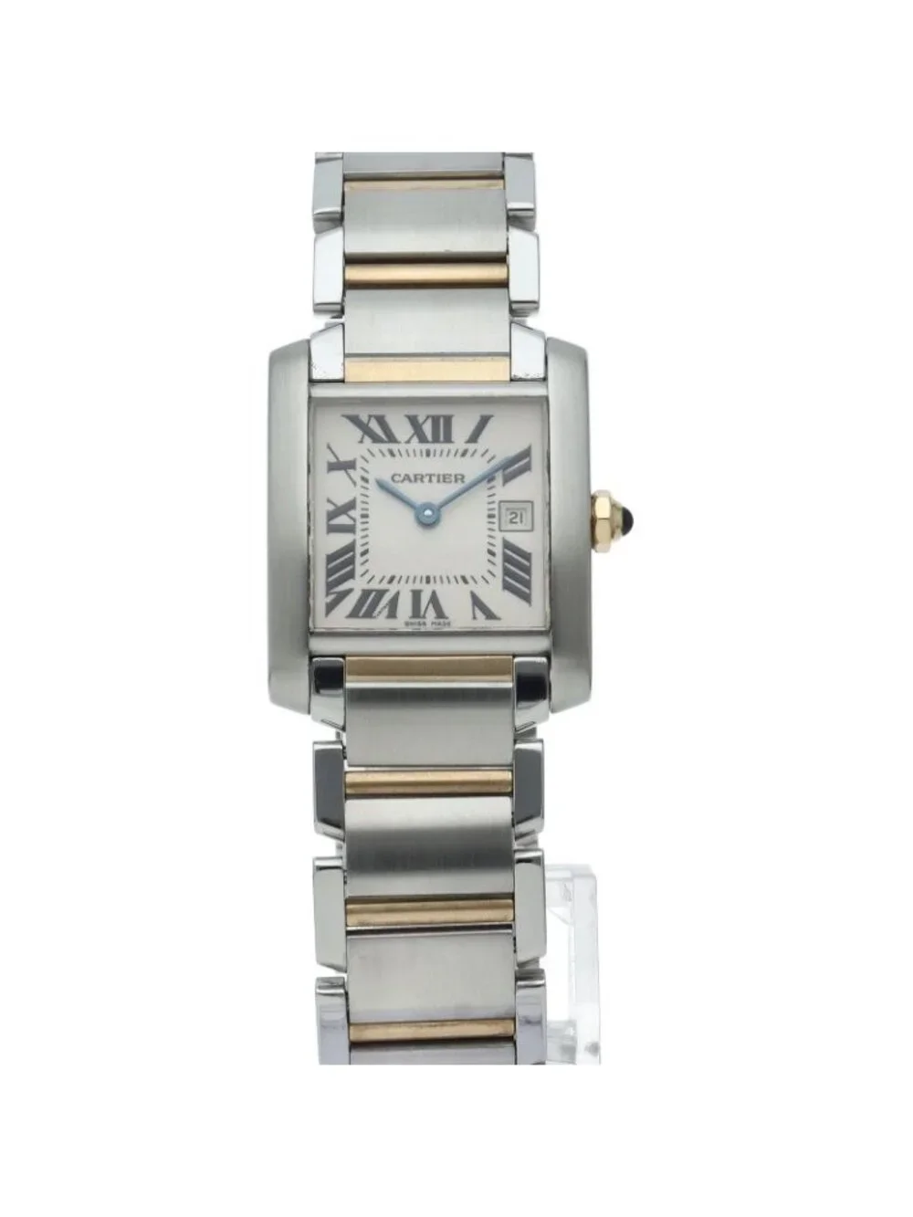 Cartier Tank Francaise MM Date Watch 18k Yellow Gold SS White